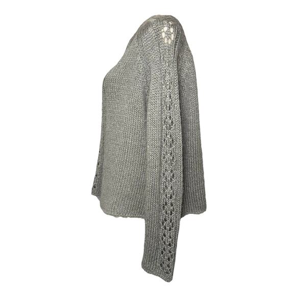 Wooden Ships Mohair Wool Sweater M/L Relax Grey Open Knit Braid Long Sleeve Boxy - Picture 2 of 5